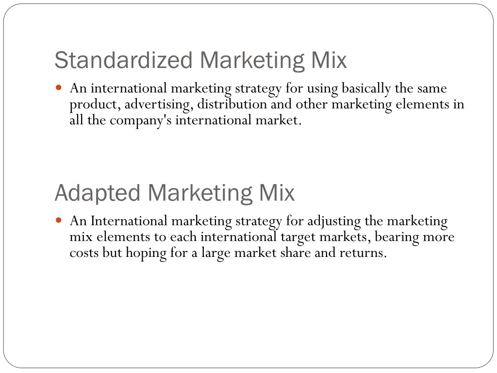 standardized marketing mix an international
