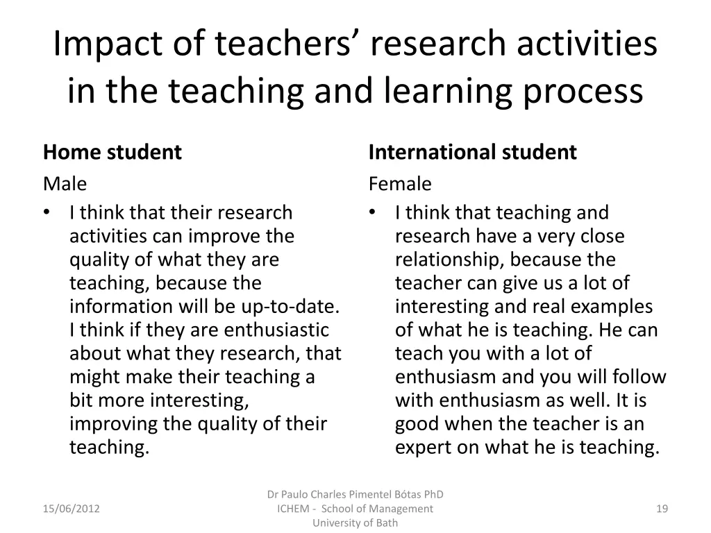 impact of teachers research activities
