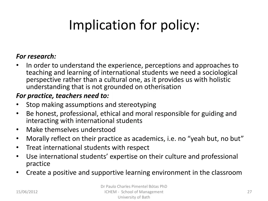 implication for policy