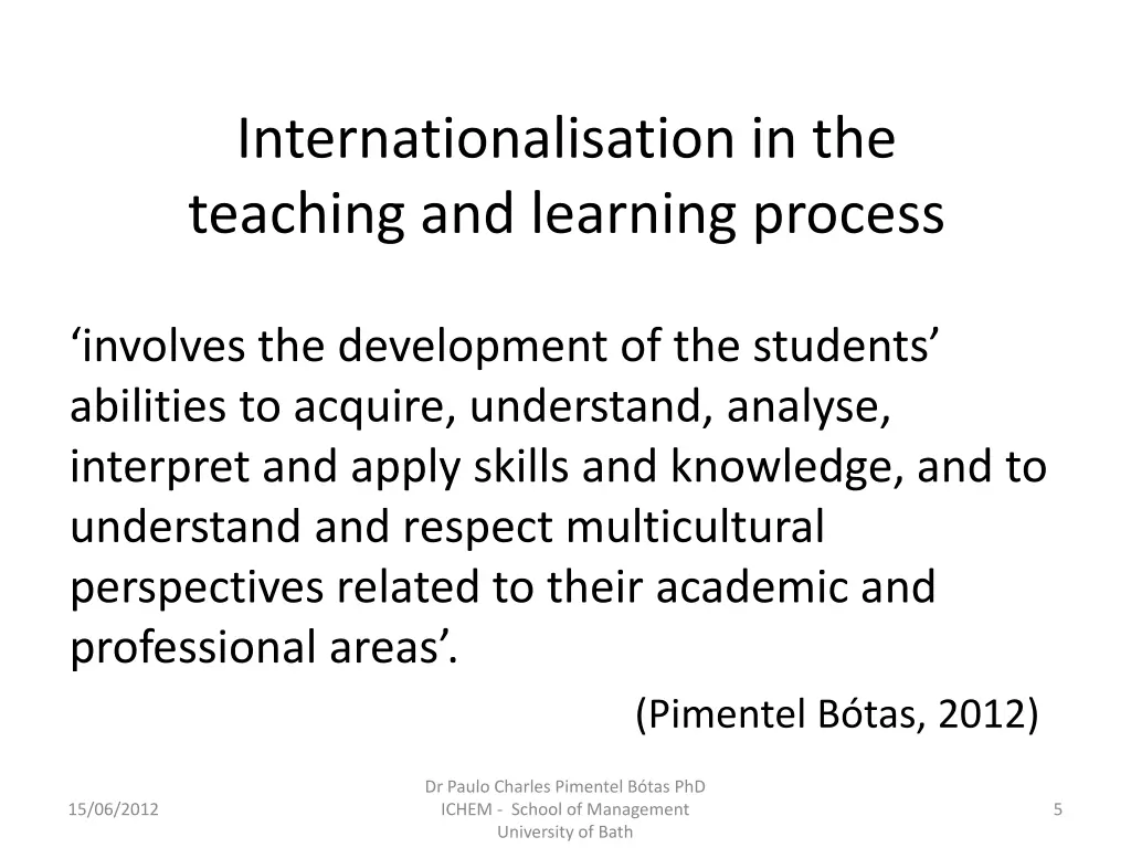 internationalisation in the teaching and learning