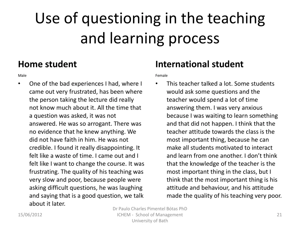 use of questioning in the teaching and learning