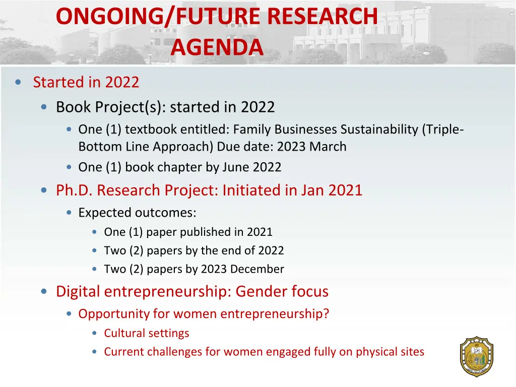ongoing future research agenda