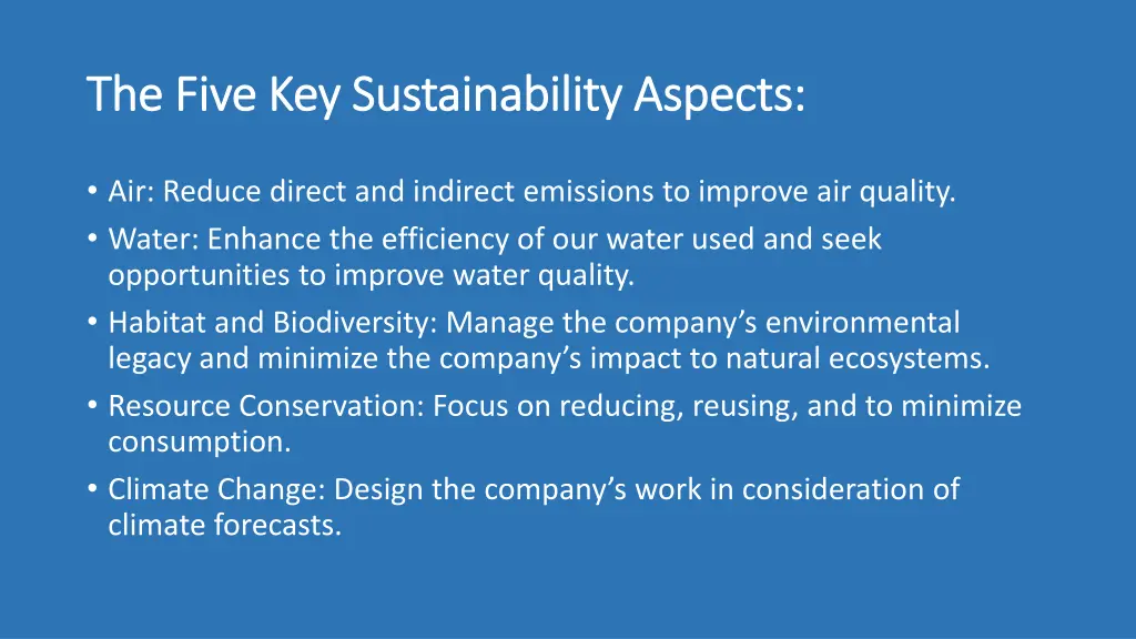 the five key sustainability aspects the five