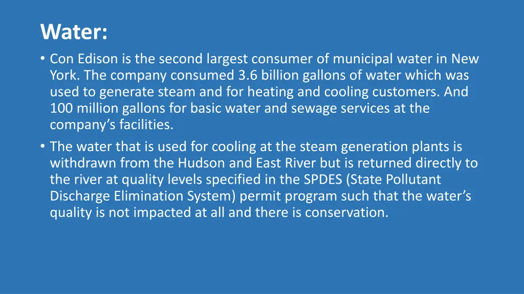water con edison is the second largest consumer