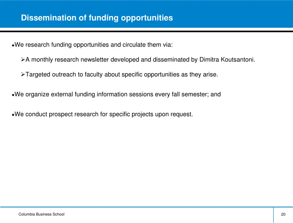 dissemination of funding opportunities