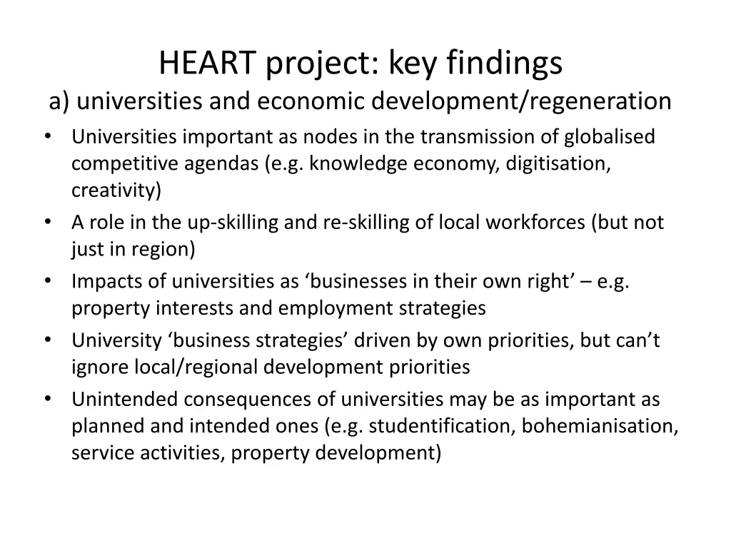 heart project key findings a universities
