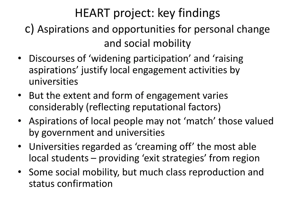 heart project key findings c aspirations