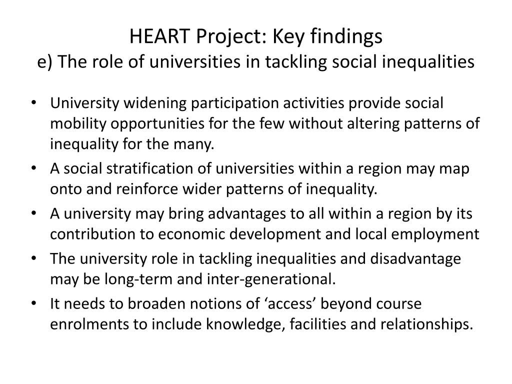 heart project key findings e the role