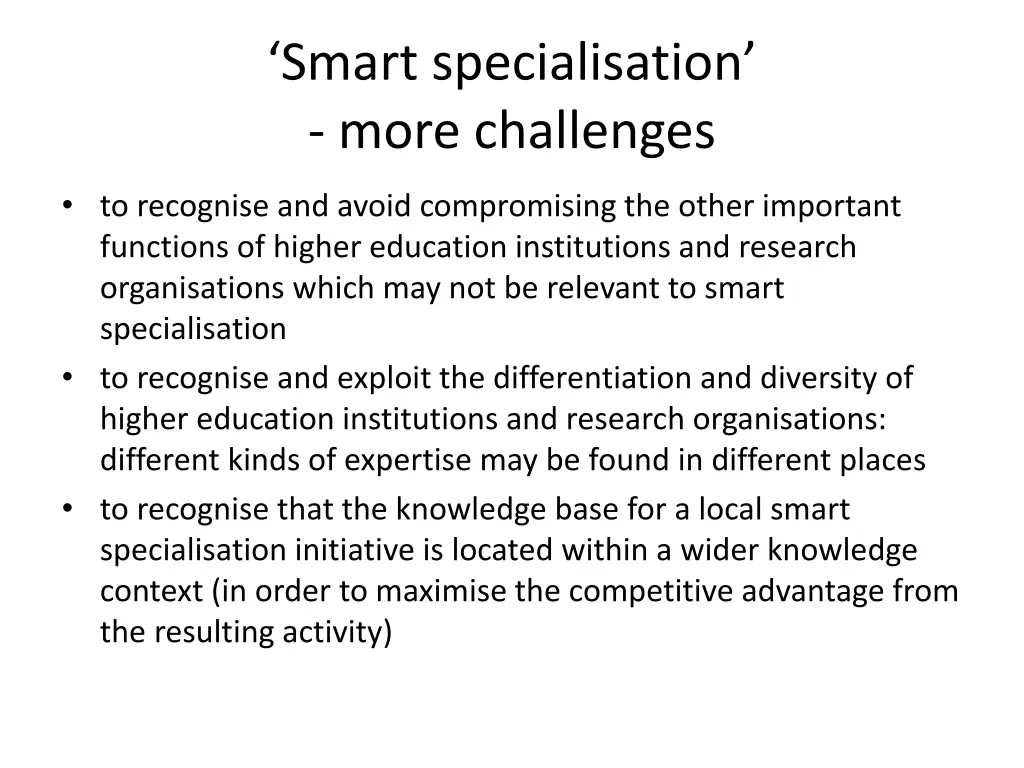 smart specialisation more challenges