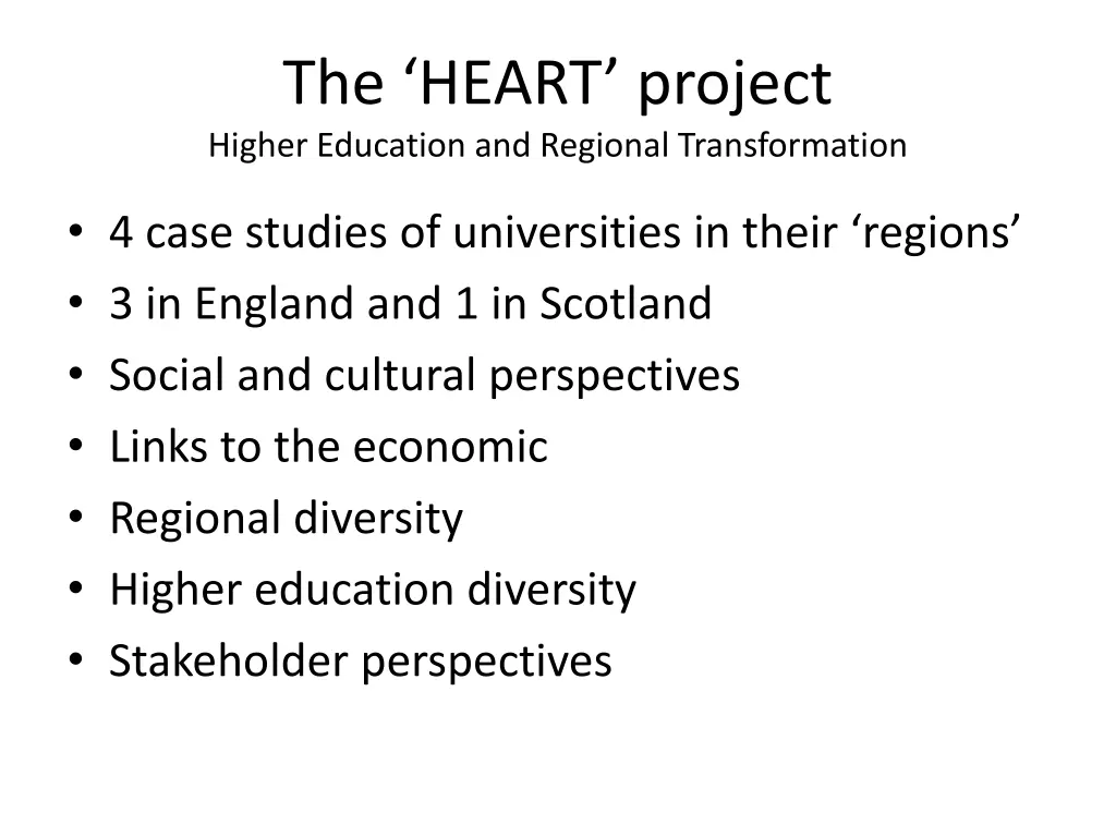 the heart project higher education and regional