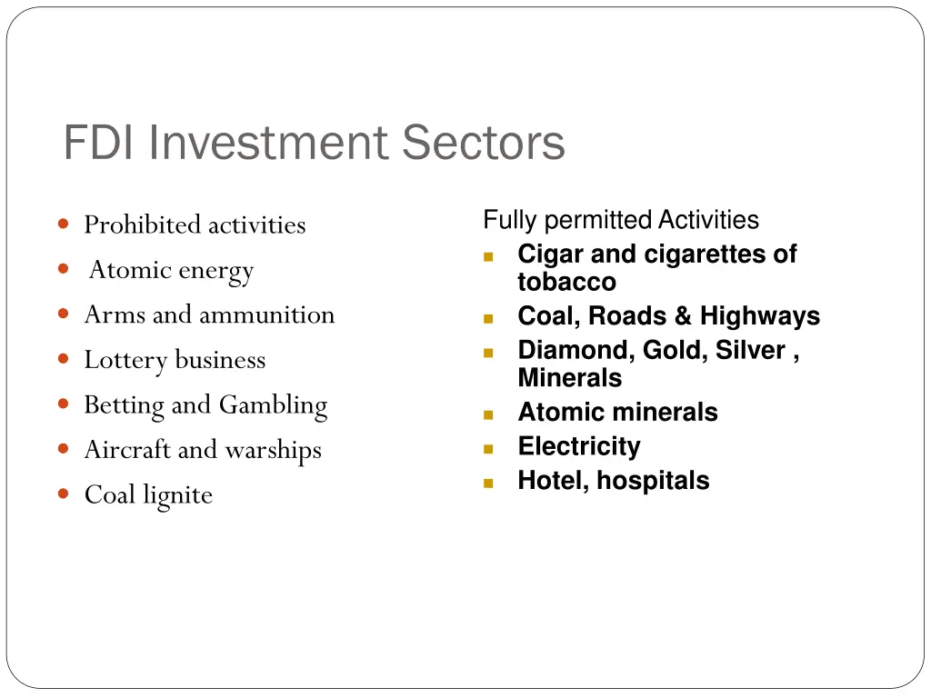 fdi investment sectors