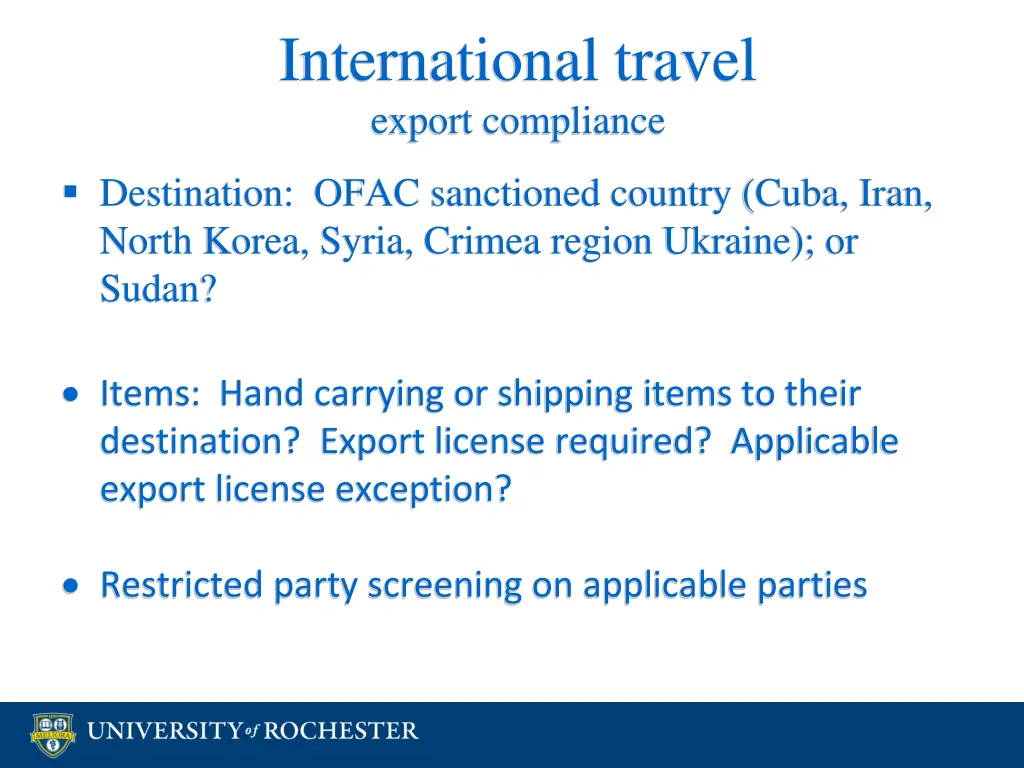 international travel export compliance