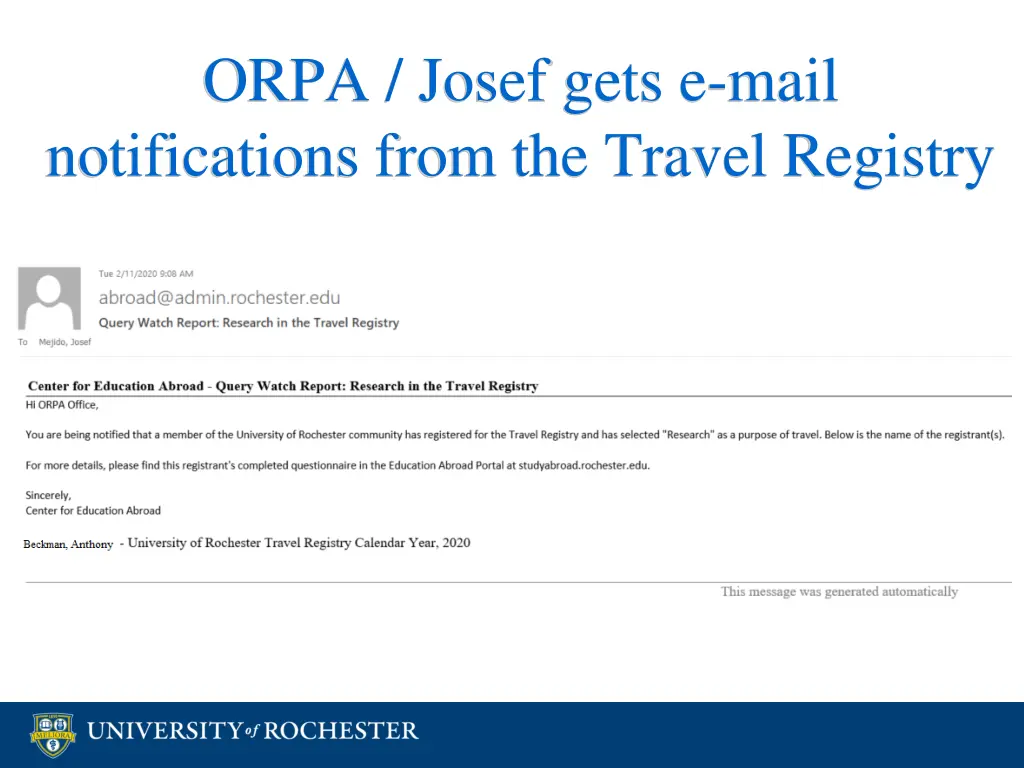 orpa josef gets e mail notifications from