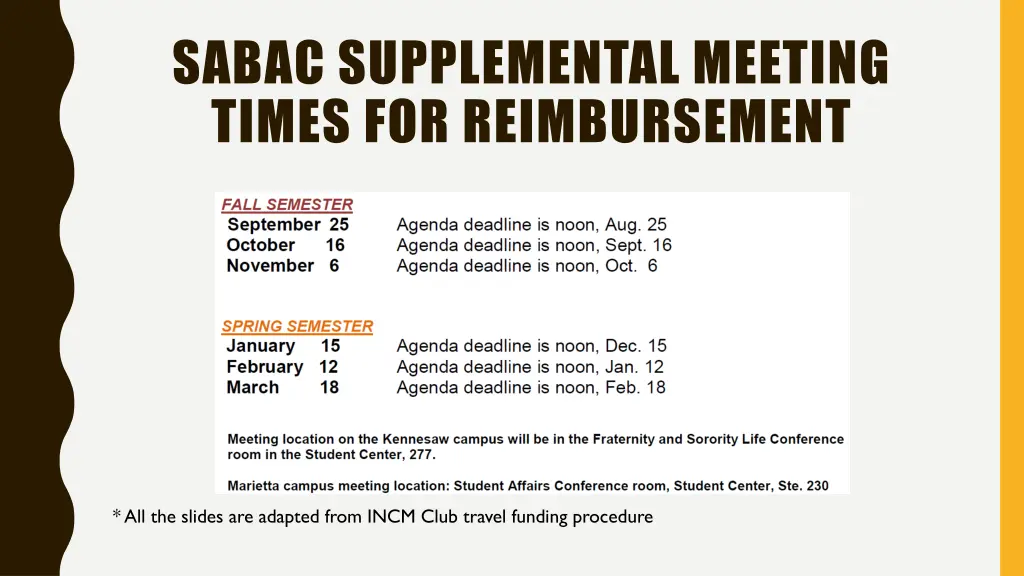 sabac supplemental meeting times for reimbursement