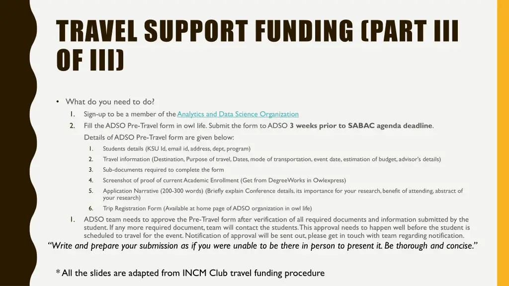 travel support funding part iii of iii