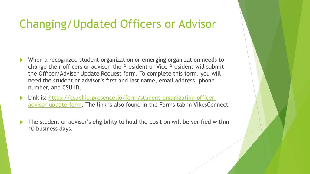 changing updated officers or advisor