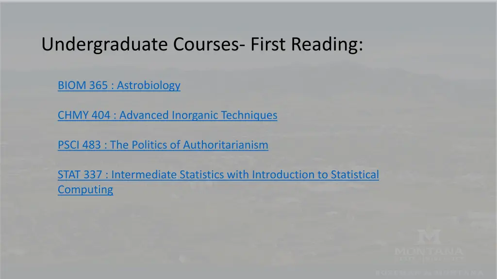 undergraduate courses first reading