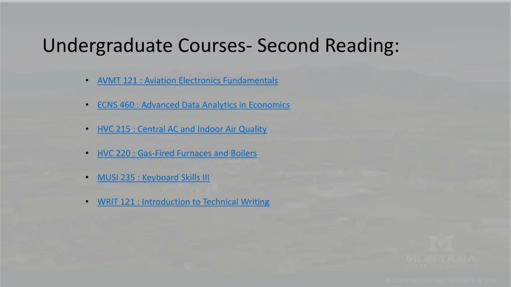undergraduate courses second reading