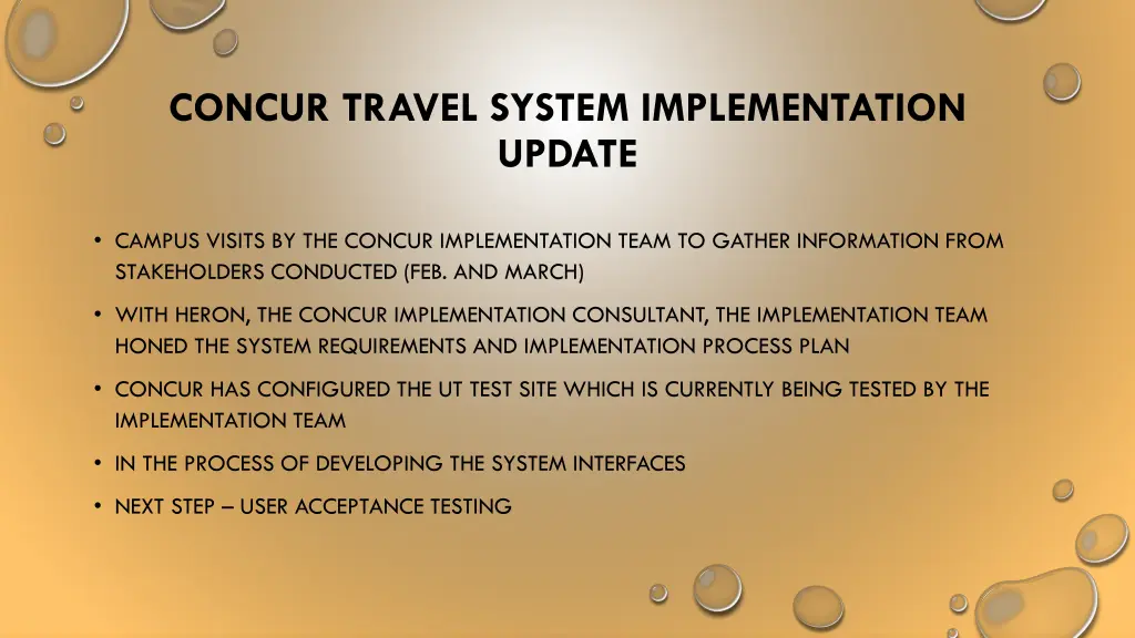concur travel system implementation update