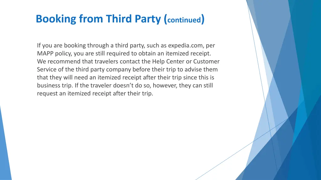 booking from third party continued