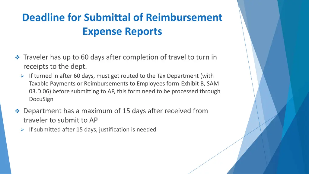 deadline for submittal of reimbursement expense