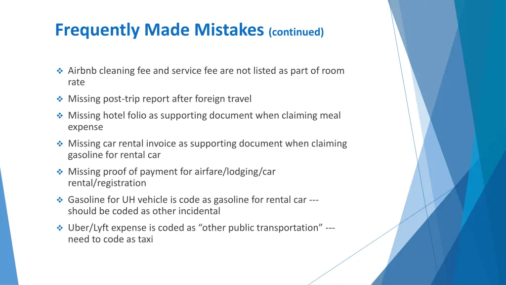 frequently made mistakes continued