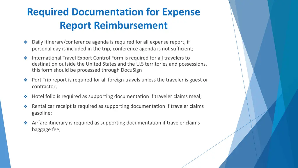 required documentation for expense report