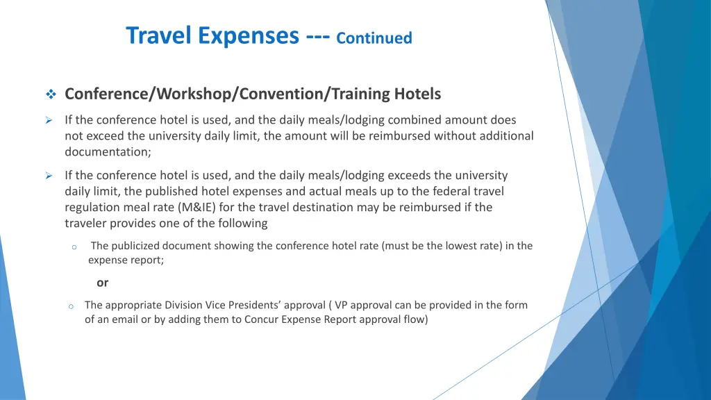 travel expenses continued