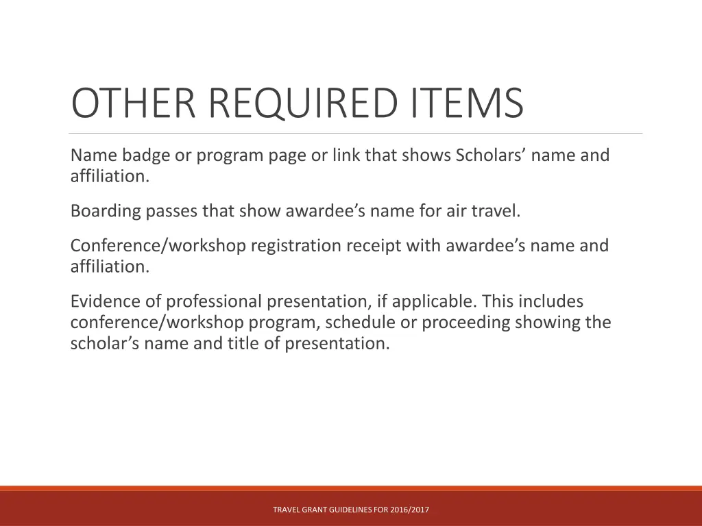 other required items