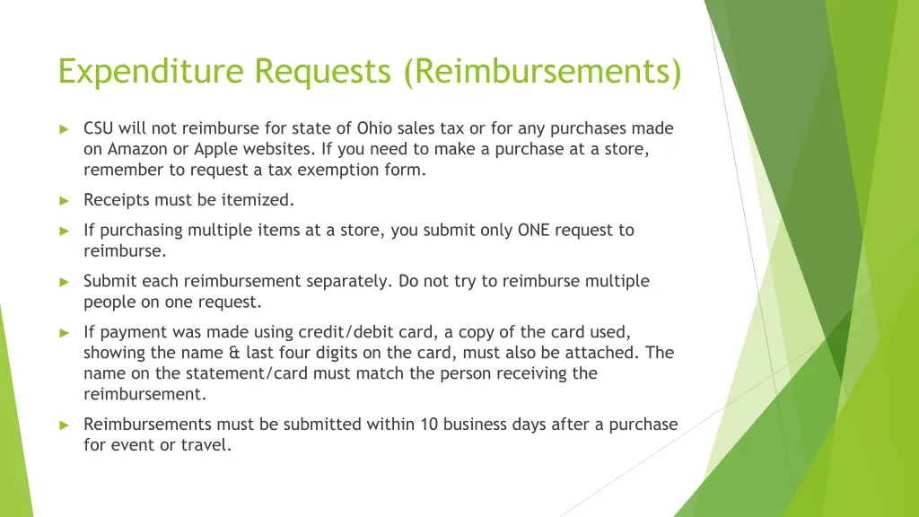 expenditure requests reimbursements