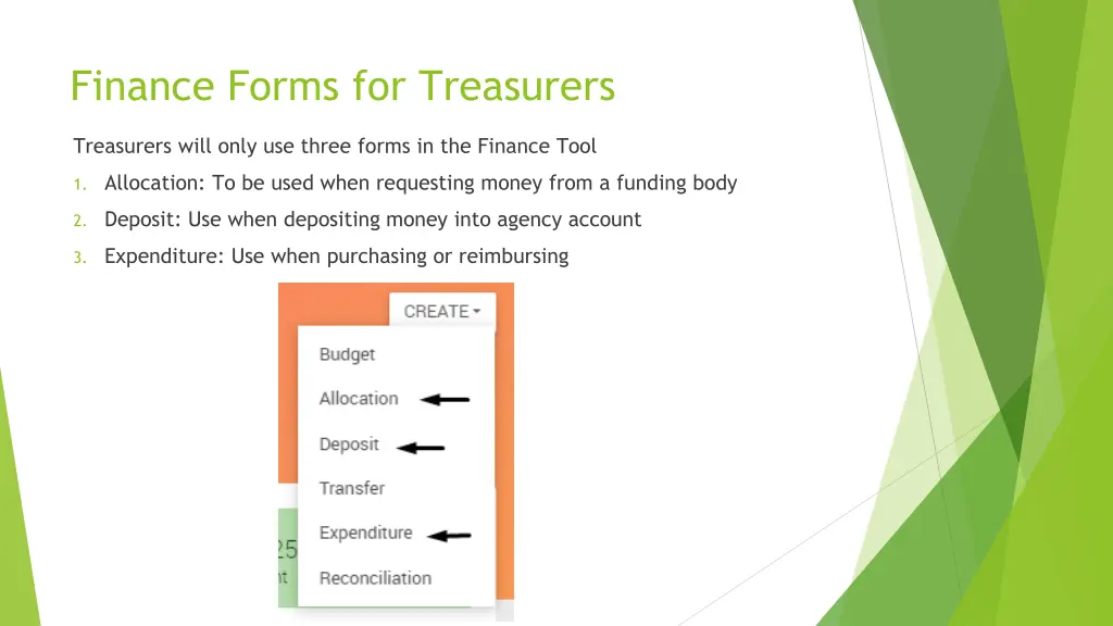 finance forms for treasurers