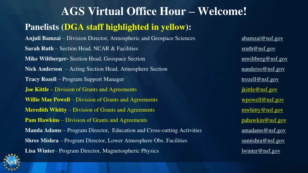 ags virtual office hour welcome panelists