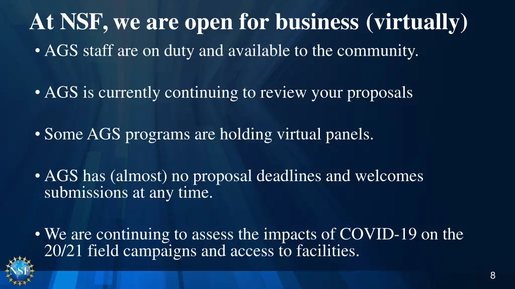 at nsf we are open for business virtually