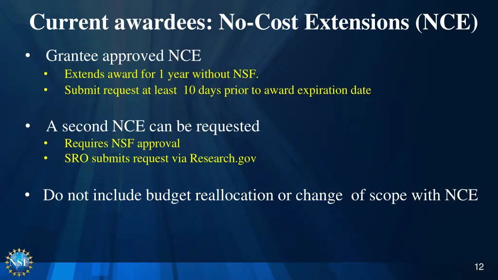 current awardees no cost extensions nce
