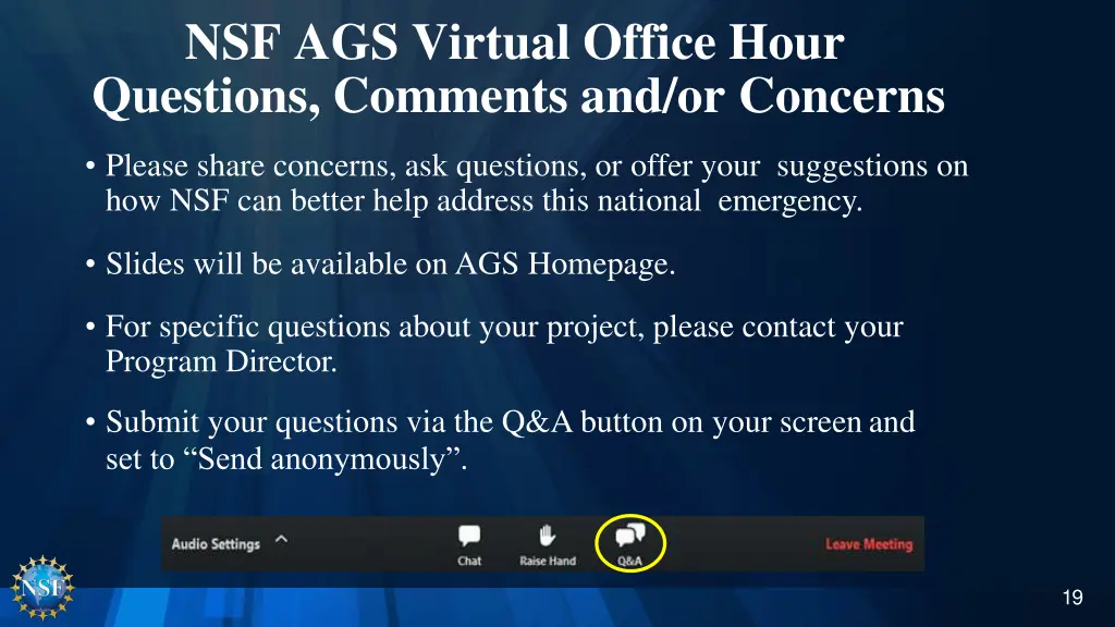 nsf ags virtual office hour questions comments