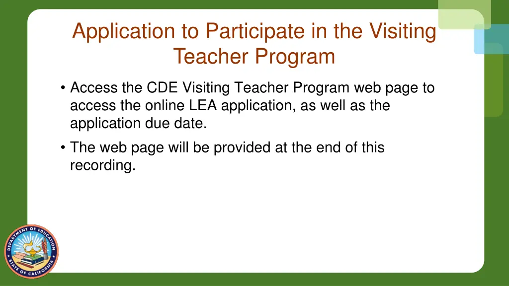 application to participate in the visiting