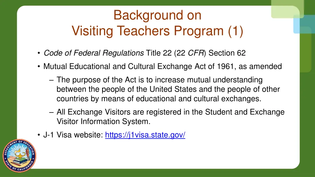 background on visiting teachers program 1