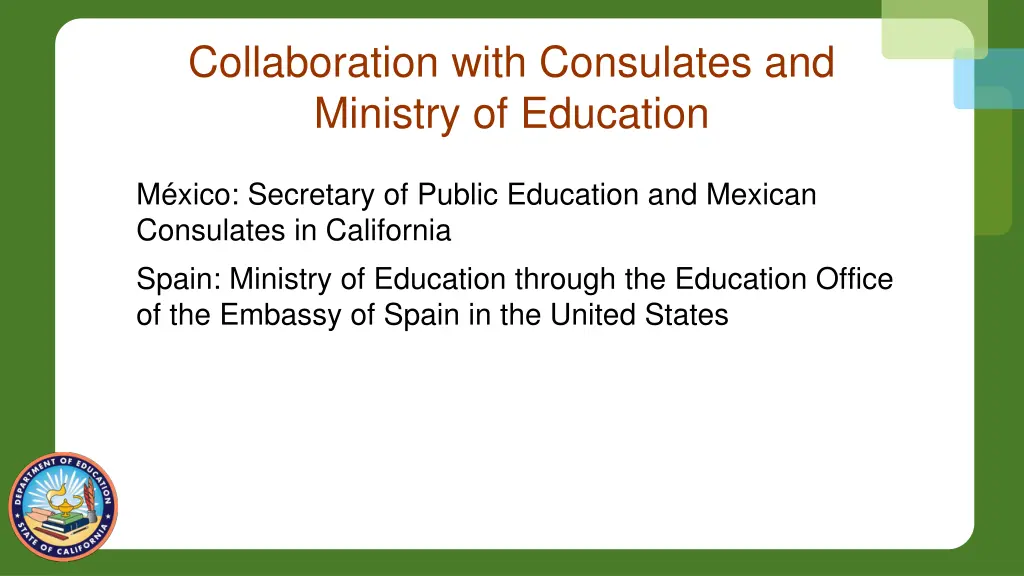 collaboration with consulates and ministry