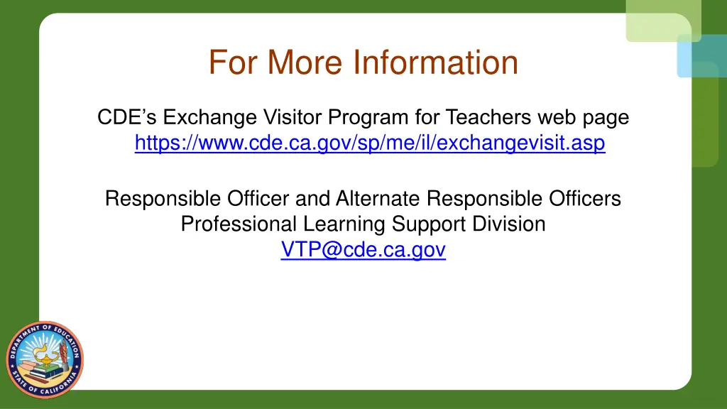 for more information