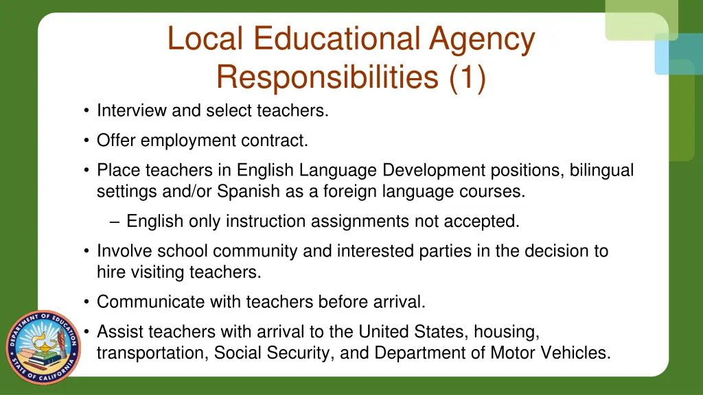local educational agency responsibilities