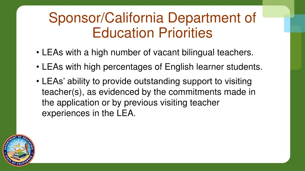 sponsor california department of education 2