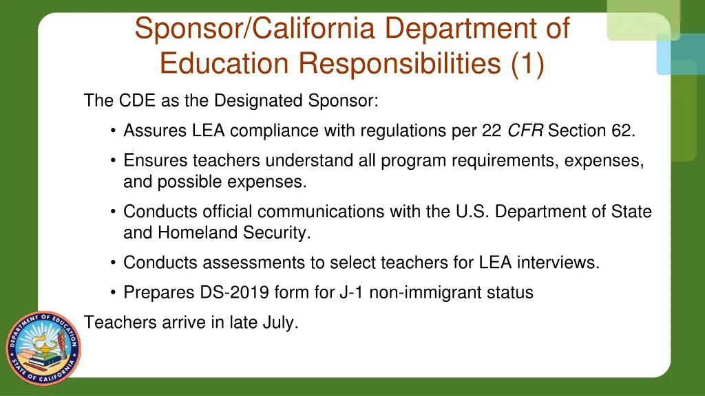 sponsor california department of education
