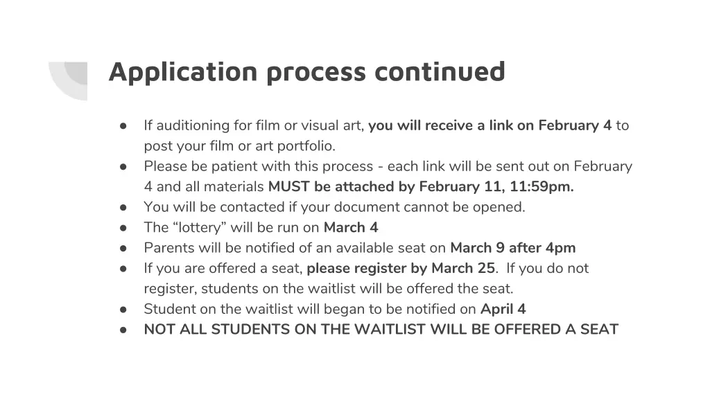 application process continued
