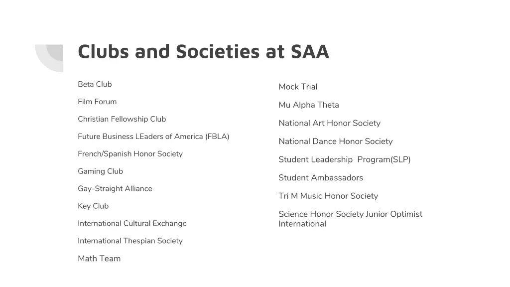 clubs and societies at saa