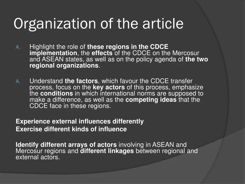 organization of the article