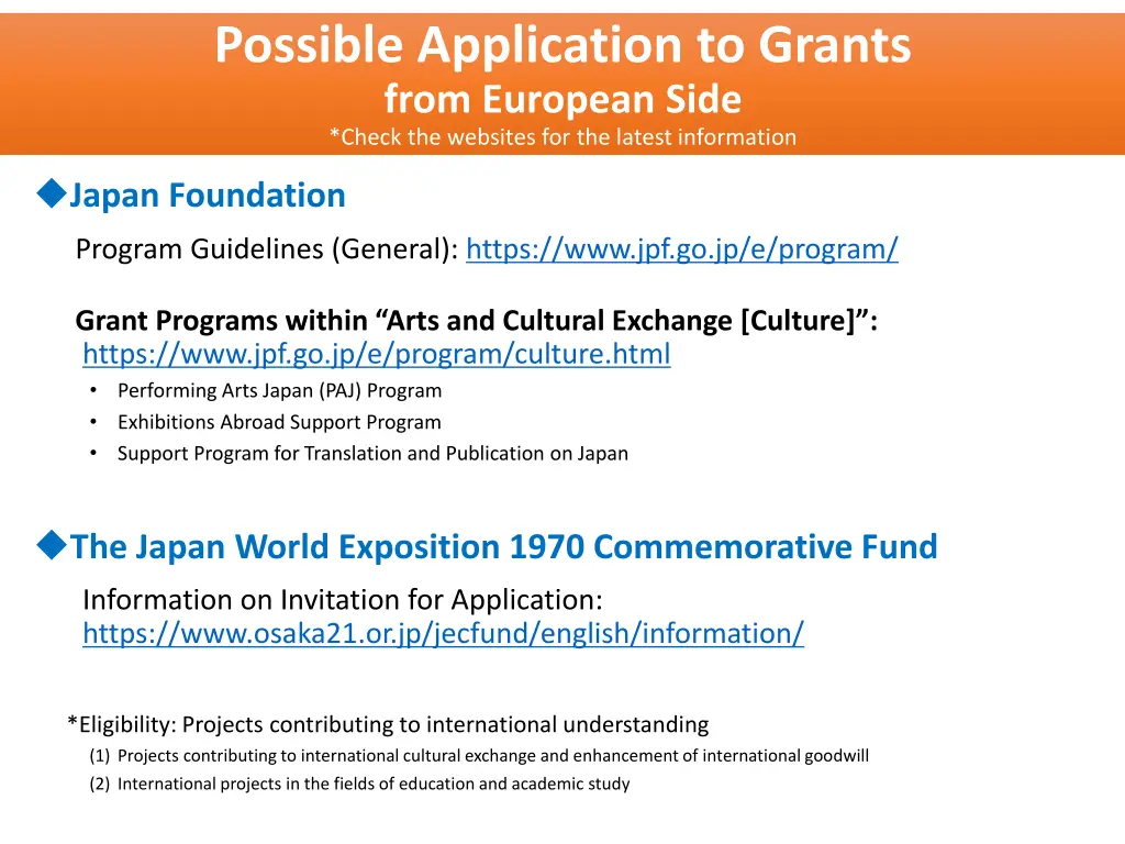 possible application to grants from european side