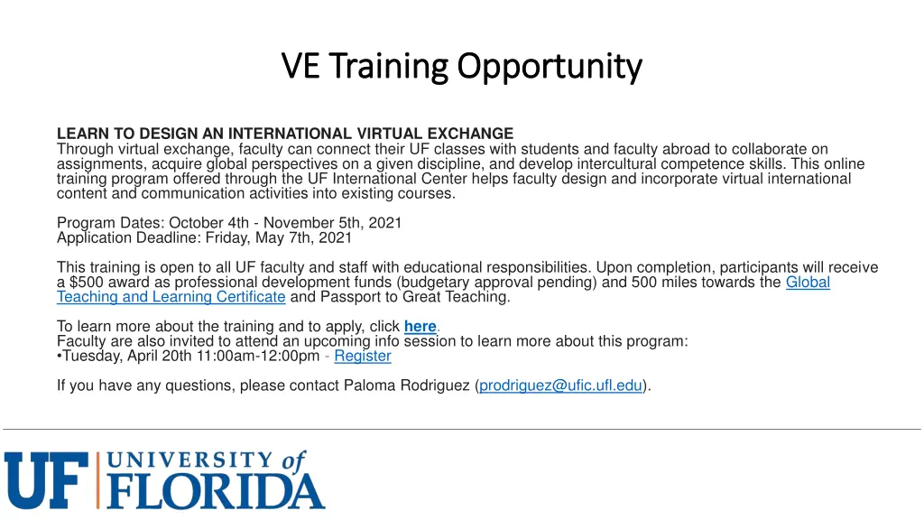 ve training opportunity ve training opportunity