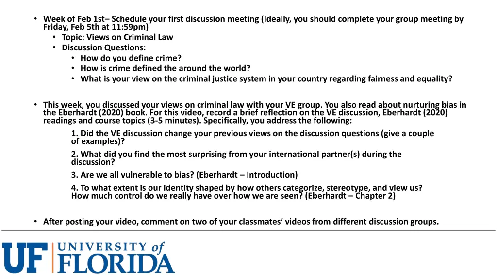 week of feb 1st schedule your first discussion