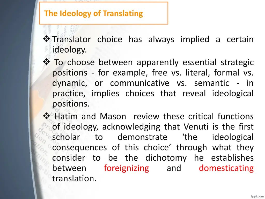 the ideology of translating