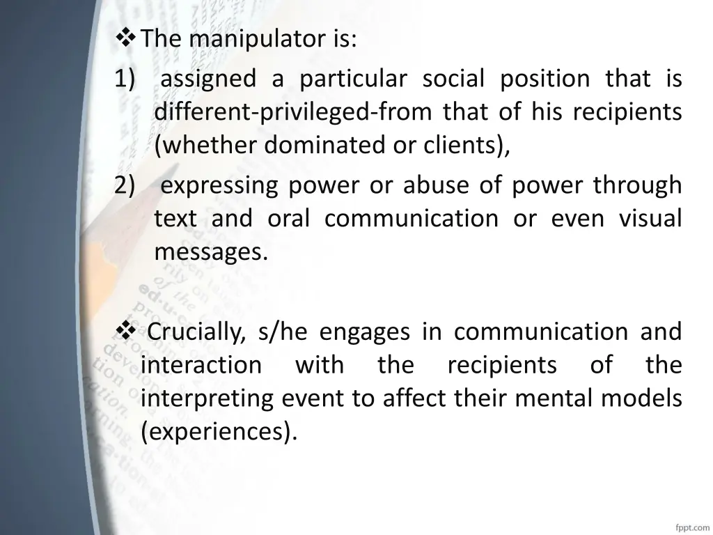 the manipulator is 1 assigned a particular social